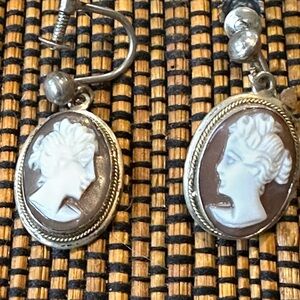 Classic Brown and White Cameo Drop Earrings - Women Jewelry